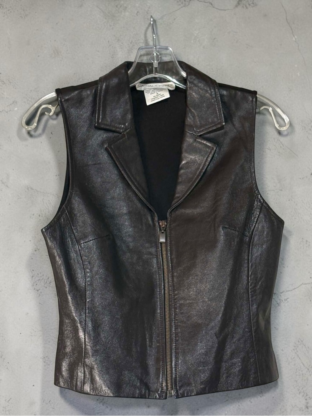 Real Leather Zip Front Vest - Espresso Size Medium Casual Corner